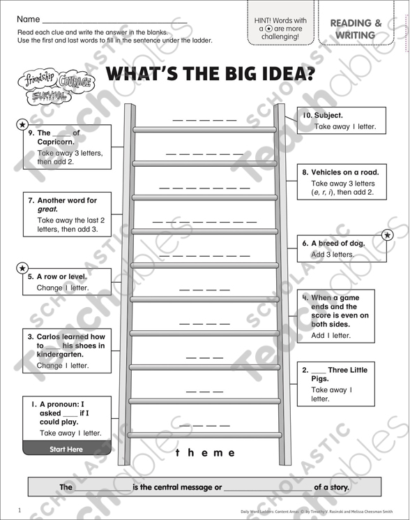 What'S The Big Idea?: Content Area Word Ladder | Printable Games And  Puzzles, Skills Sheets
