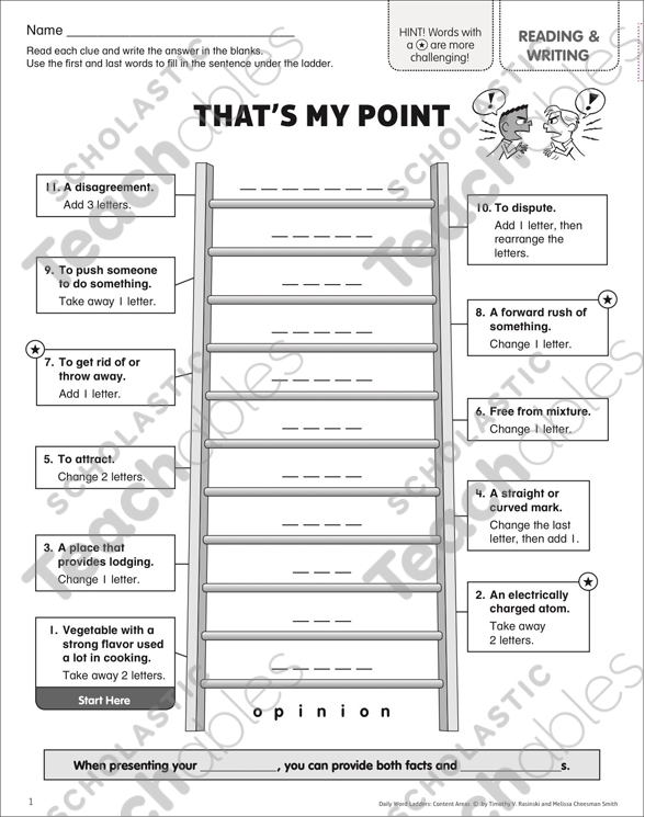 That's My Point: Content Area Word Ladder | Printable Games ...