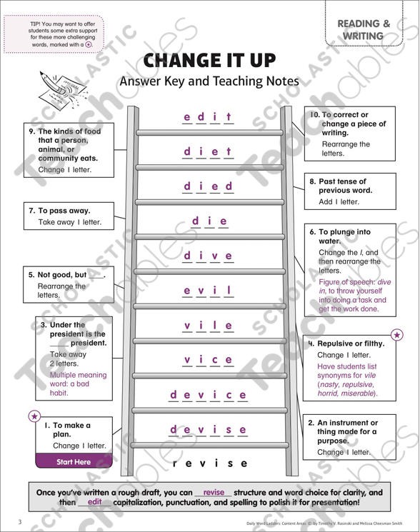 Change It Up: Content Area Word Ladder | Printable Games and ...