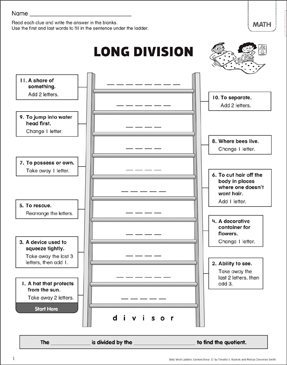 Long Division: Content Area Word Ladder | Printable Games and ...