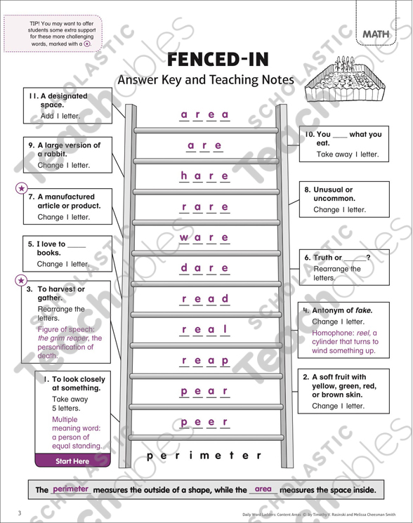 Fenced-In: Content Area Word Ladder | Printable Games and ...