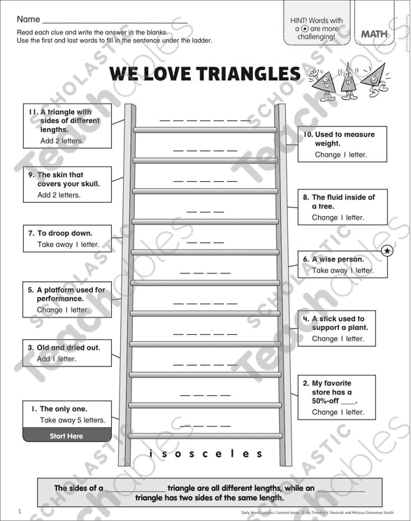 We Love Triangles: Content Area Word Ladder | Printable Games ...