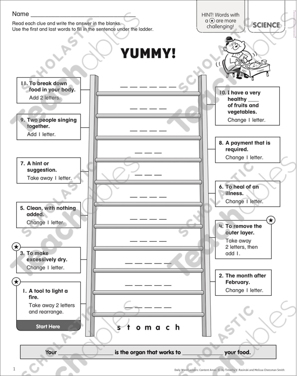 Yummy!: Content Area Word Ladder | Printable Games and ...