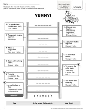 Yummy!: Content Area Word Ladder | Printable Games and ...
