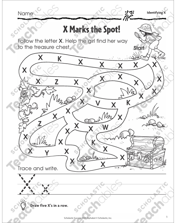 x marks the spot identifying x printable mazes skills sheets
