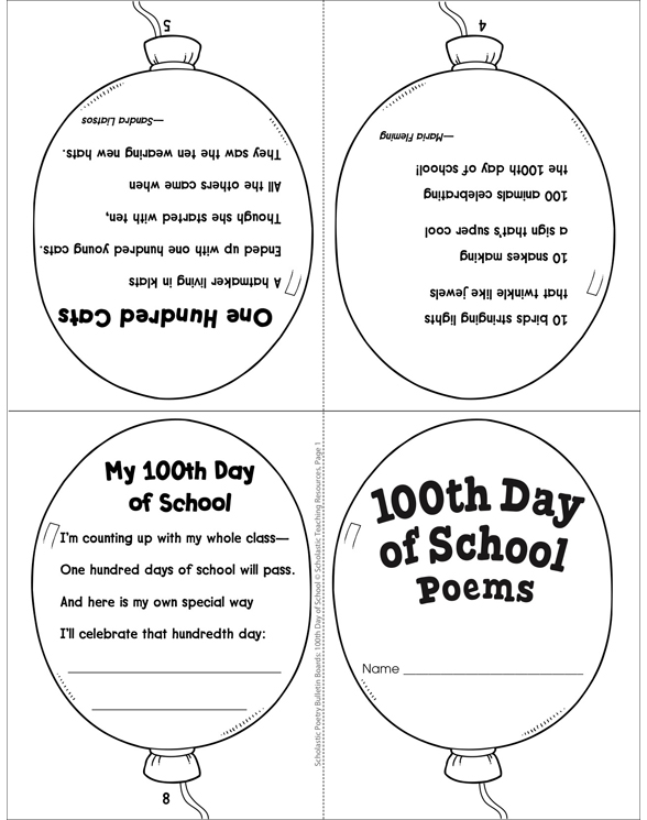 100th Day of School Poems | Printable Mini-Books and Texts