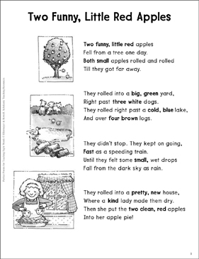 Two Funny, Little Red Apples (Adjectives): Sight Words Poem | Printable  Skills Sheets