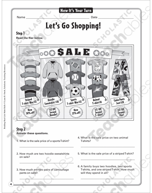 T shirt sales sale math worksheet