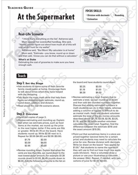 At the Supermarket (Division: Decimals/Estimating/Rounding ...