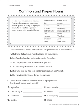 common and proper nouns grammar practice page printable skills sheets