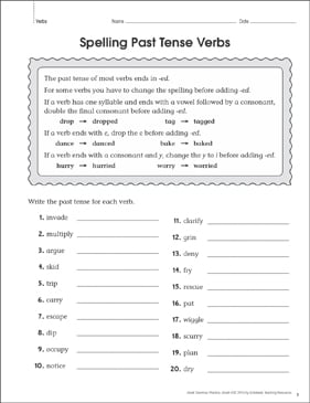 spelling past tense verbs grammar practice page printable skills sheets