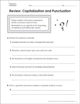 capitalization punctuation review grammar page printable skills sheets
