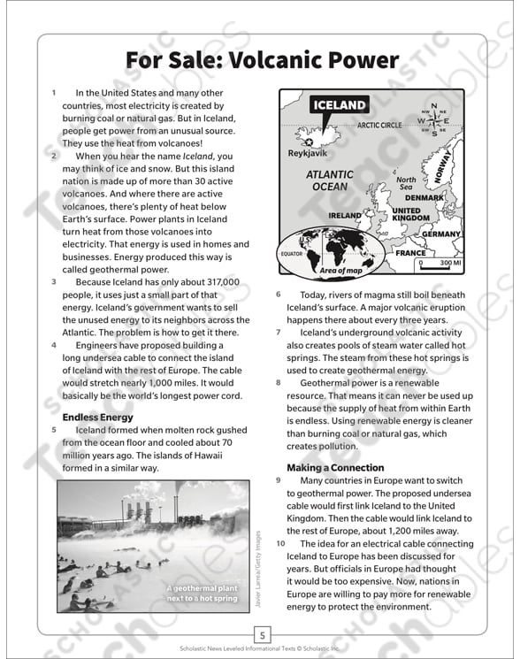 For Sale—Volcanic Power: Leveled Informational Text | Printable