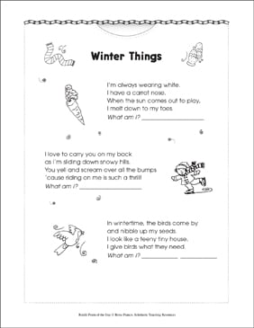 Winter Things: Riddle Poem of the Day | Printable Texts