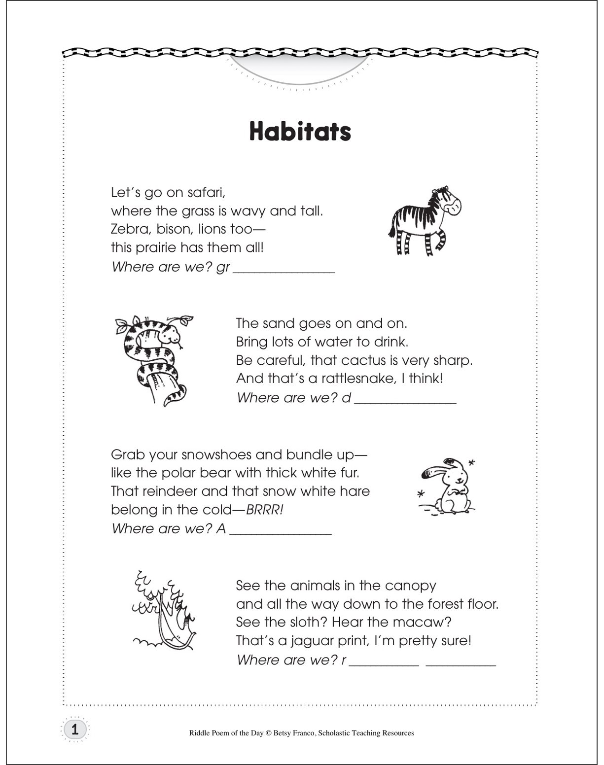 Habitats Riddle Poem of the Day Printable Texts