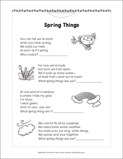 Spring Things: Riddle Poem of the Day | Printable Texts