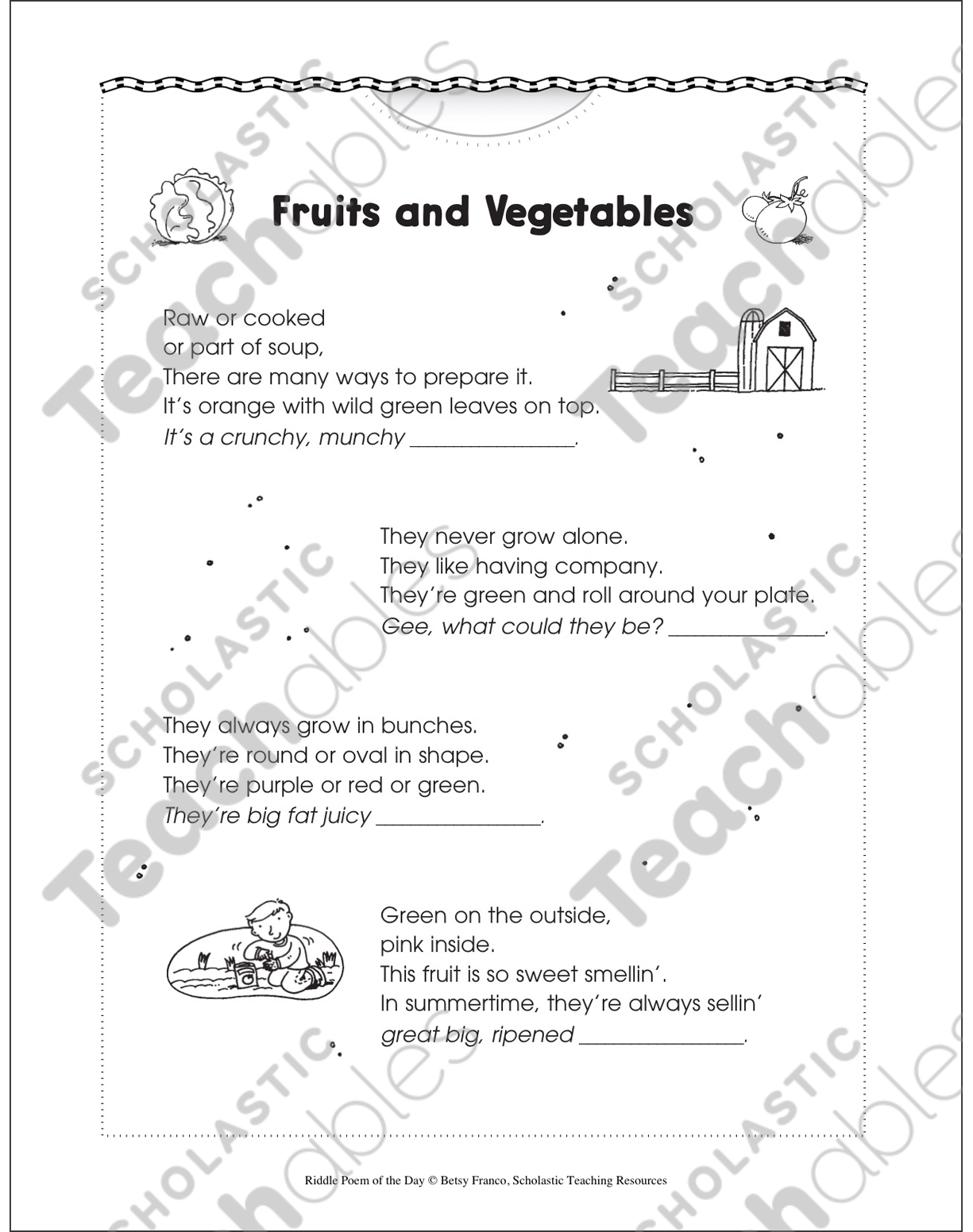 fruits and vegetables riddle poem of the day printable texts