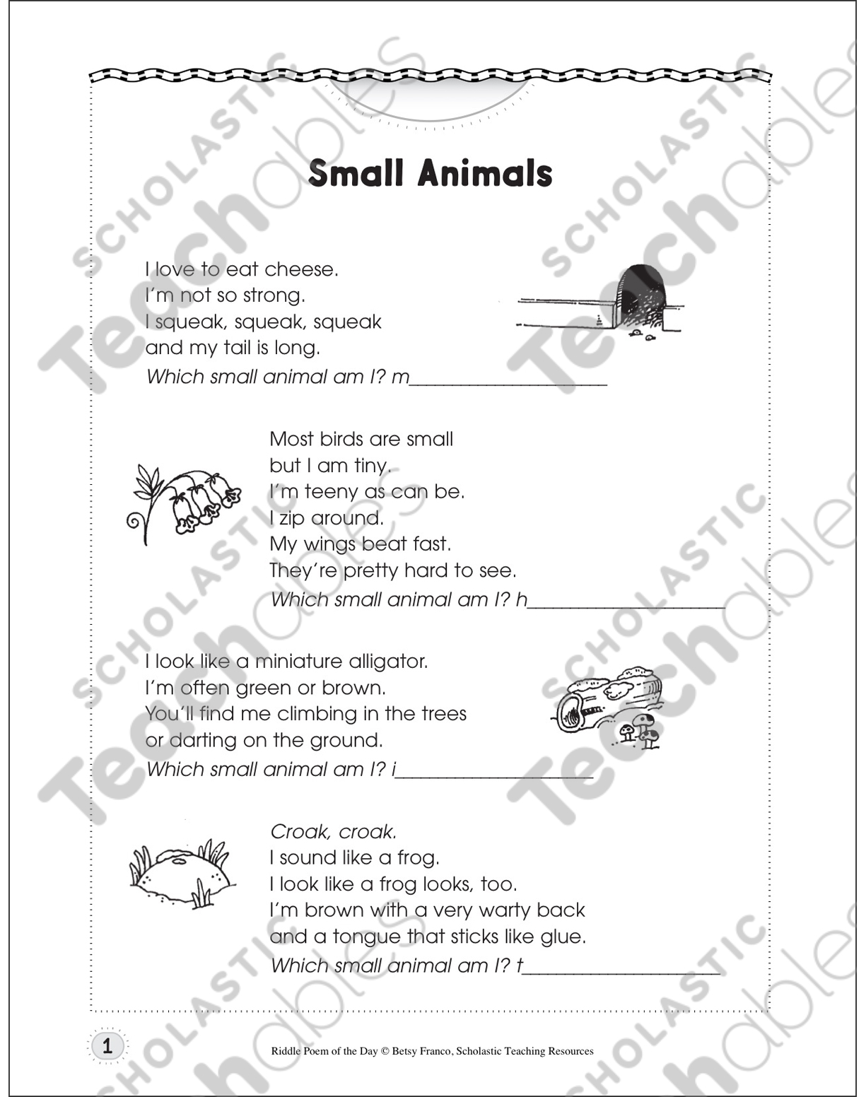 Small Animals: Riddle Poem of the Day | Printable Texts