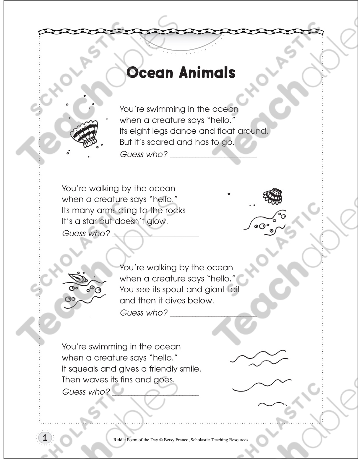Ocean Animals: Riddle Poem of the Day | Printable Texts
