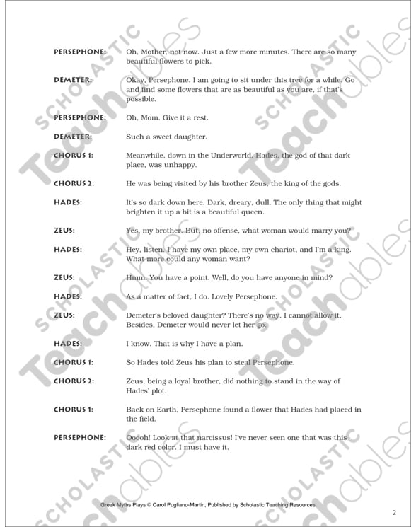 Demeter And Persephone Play Printable Texts