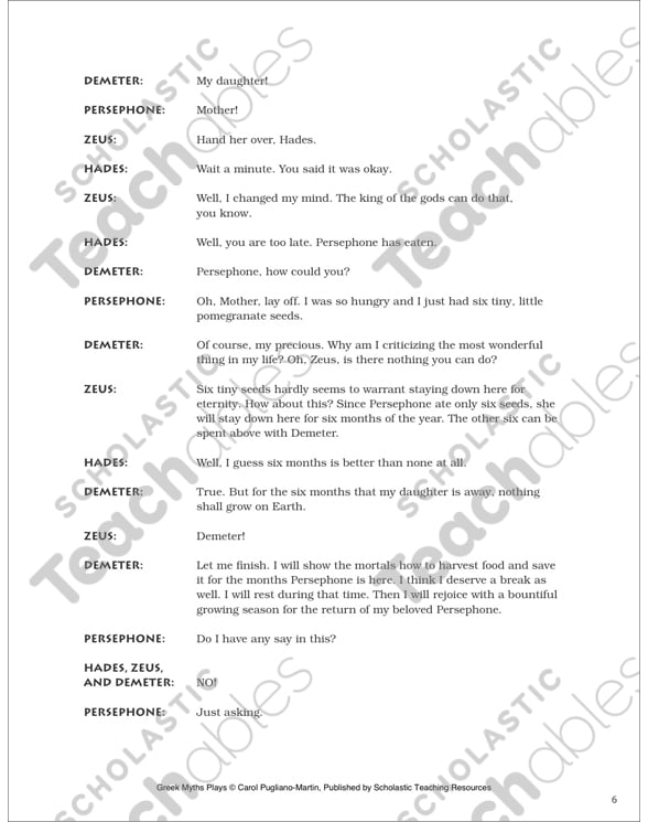 Demeter And Persephone Play Printable Texts