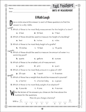 A Math Laugh (Measurement): Fast Finishers | Printable Skills ...