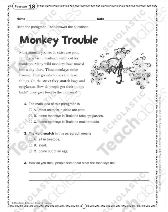 Monkey Trouble: Close Reading Passage | Printable Skills ...