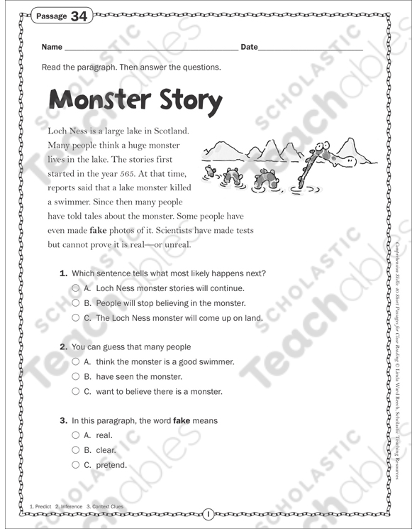 Perpetual afdeling renovere Monster Story: Close Reading Passage | Printable Skills Sheets, Texts