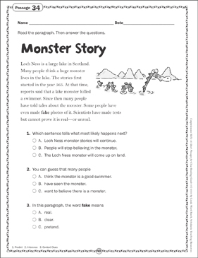 Perpetual afdeling renovere Monster Story: Close Reading Passage | Printable Skills Sheets, Texts
