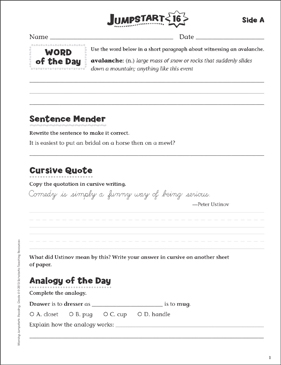Independent Practice: Grade 5 Reading Jumpstart 1 | Printable Skills Sheets