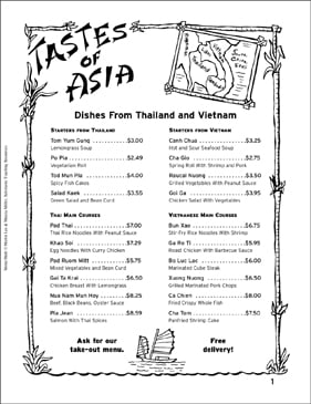 Lunch and Dinner: Menu Math (Grades 4-5) | Printable Skills ...