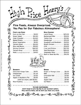 Lunch and Dinner: Menu Math (Grades 4-5) | Printable Skills ...