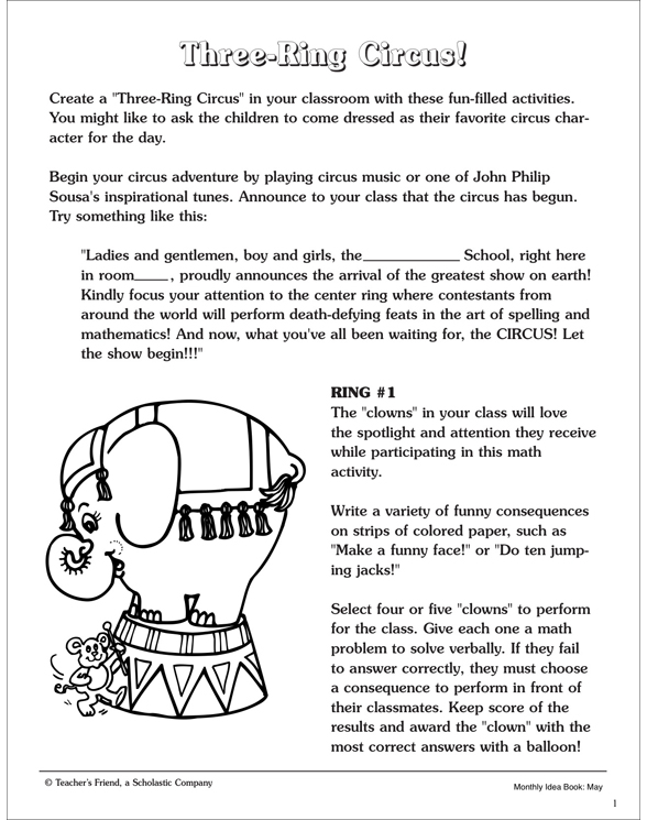 ThreeRing Circus Activities Printable Lesson Plans, Ideas and Skills Sheets