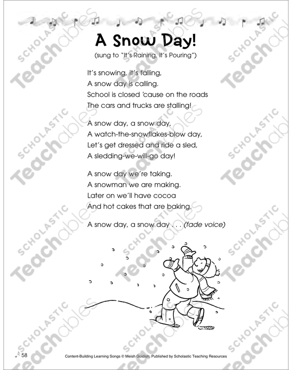 A Snow Day Content-Building Learning Song | Printable Texts