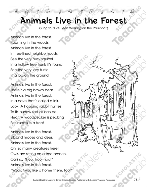 Animals Live in the Forest: Content-Building Learning Song | Printable Texts