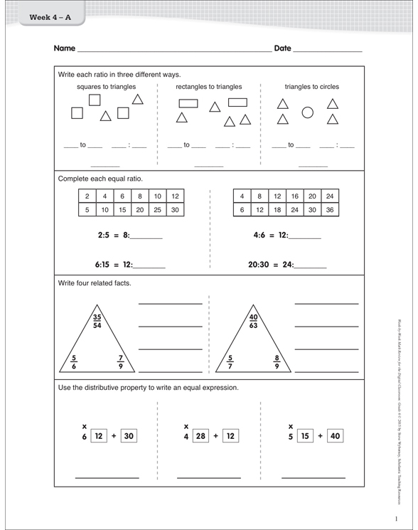 Math Review: Ratios, Fractions, Distributive Property | Printable