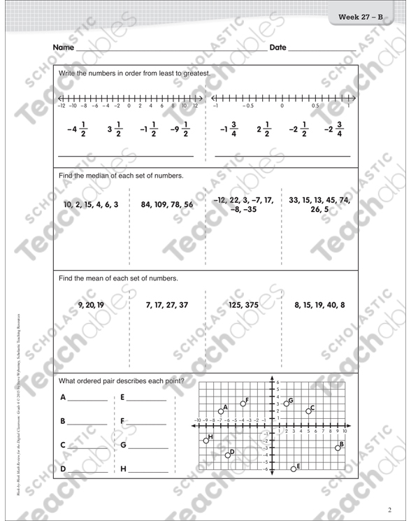 Math Review: Order Rational Numbers, Median, Mean, Coordinate Plane ...