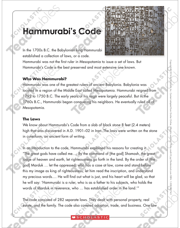 Hammurabi's Code: Text & Organizer | Printable Graphic ...