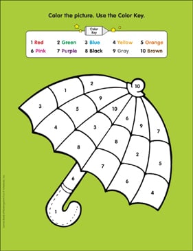 umbrella numbers 1 10 color by numbers page printable skills sheets