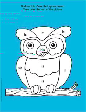 wise old owl is sight word find color page printable skills sheets