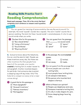 Reading Skills Practice Test 4 (Grade 3) | Printable Skills ...