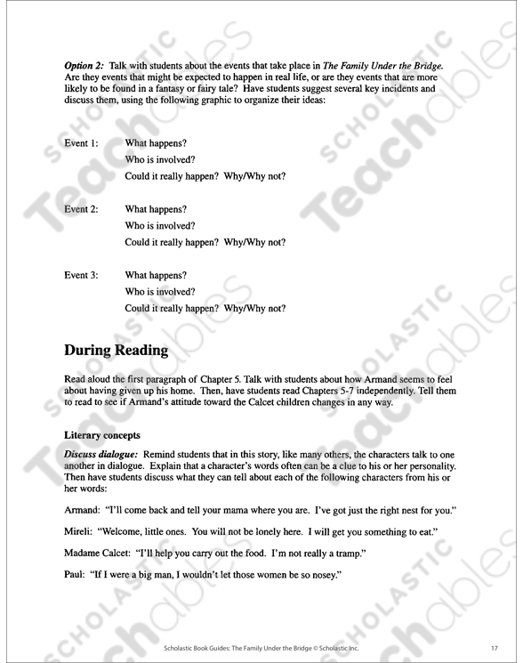 Book Guide The Family Under The Bridge Printable Ebooks Graphic Organizers