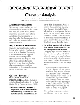 Character Analysis Leveled Graphic Organizers Printable Graphic Organizers Skills Sheets