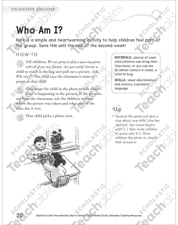 Who Am I?: Circle Time Activity | Printable Lesson Plans and ...