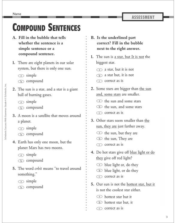 Compound Sentences Grammar Practice Grade Printable Test Prep Tests And Skills Sheets