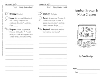 Amber Brown Is Not A Crayon Level N Reading Response Trifold Printable Bookmarks And Toppers Skills Sheets