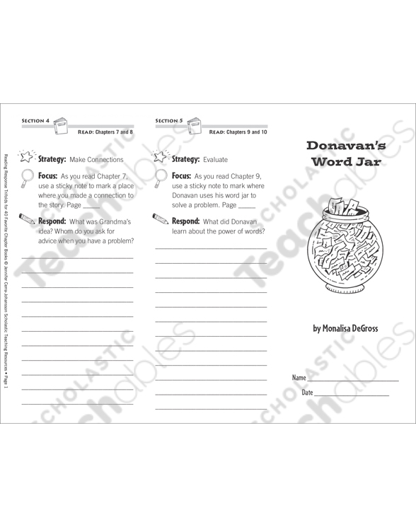 Donovan S Word Jar Level N Reading Response Trifold Printable