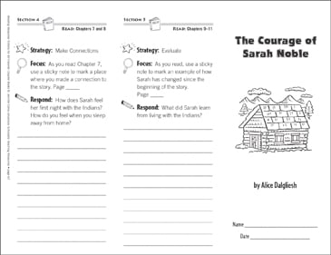 The Courage Of Sarah Noble Level O Reading Response Trifold Printable Bookmarks And Toppers Skills Sheets