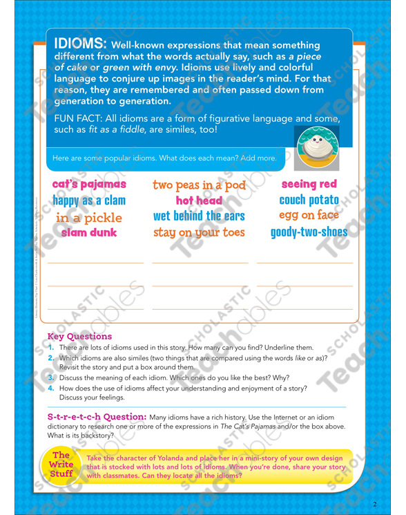 The Cat S Pajamas Literary Element Idioms Printable Skills