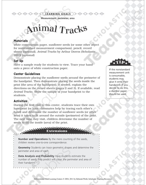 Animal Tracks (Perimeter, Area): Differentiated Math Center ...